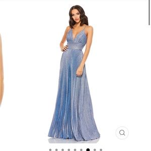 Blue Shimmer Mac Duggal V-Neck Gown